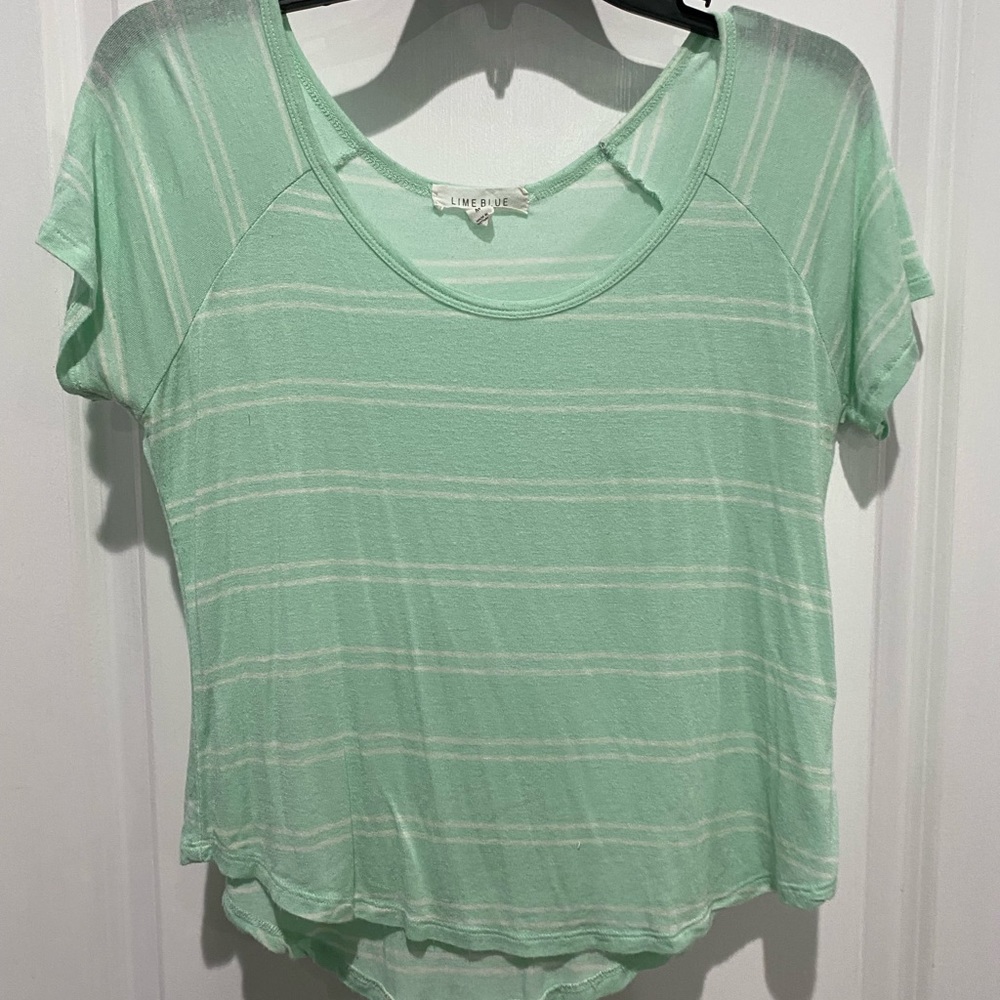 Lime Blue pastel green shirt w/white stripes, Sz M